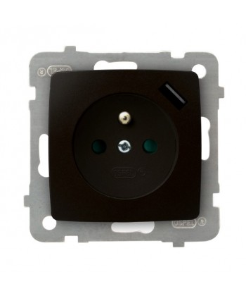 KARO Gniazdo pojedyncze z uziemieniem z przesłonami torów prądowych, z ładowarką USB Ref_GP-1SZPUSB/m/40