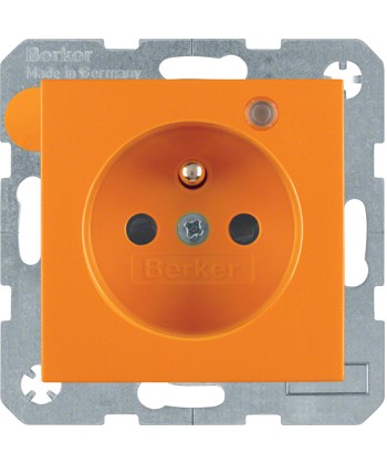 Gniazdo z uziemieniem i LED kontrolną z podwyższoną ochroną styków; pomarańczowy