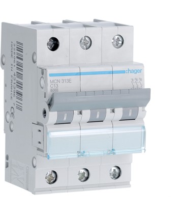 WYŁĄCZNIK NADPRĄDOWY 3P/3X13A C 6KA, HAGER MCN313A