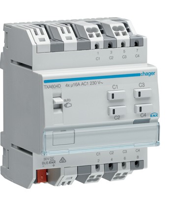 KNX e/s Sterownik załączając / żaluzjow , obciążenie pojemnościowe 16 A, 4-/2-k