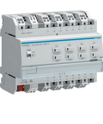 KNX e/s Sterownik załączając / żaluzjow , obciążenie pojemnościowe 16 A, 8-/4-k