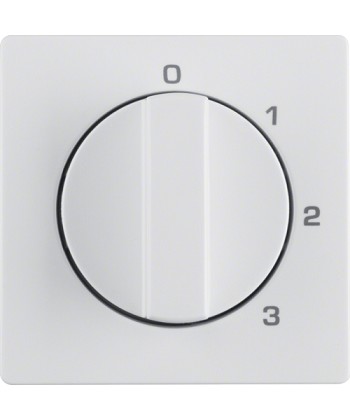 Płytka czołowa z pokrętłem do łącznika 3-pozycyjnego z 0 i nadrukiem; biały, aks