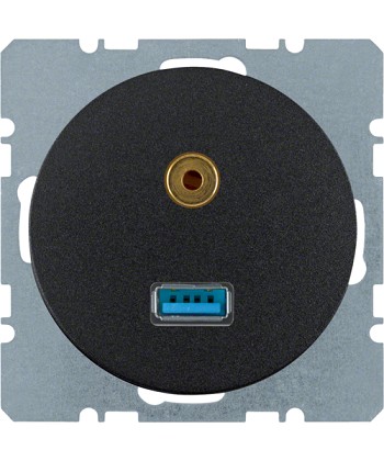 R.1/R.3 Gniazdo USB/3.5 mm audio czarny, połysk