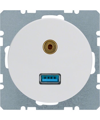 R.1/R.3 Gniazdo USB/3.5 mm audio biały, połysk